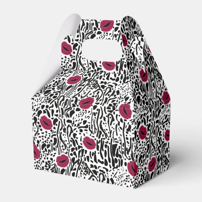 Caixinha De Lembrancinhas Padrão B&W de Lábios Lipstick modernos (Frente)