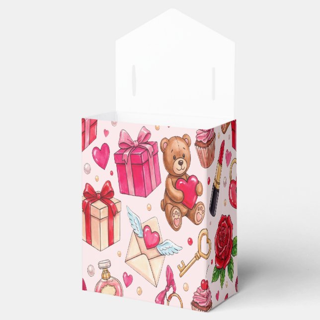 Caixinha De Lembrancinhas Padrão de Amor Aquarela Rosa e Vermelho Romântico  (Aberto)