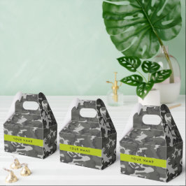 Caixinha De Lembrancinhas Padrão de Camuflagem Cinza, Seu nome, Personalize