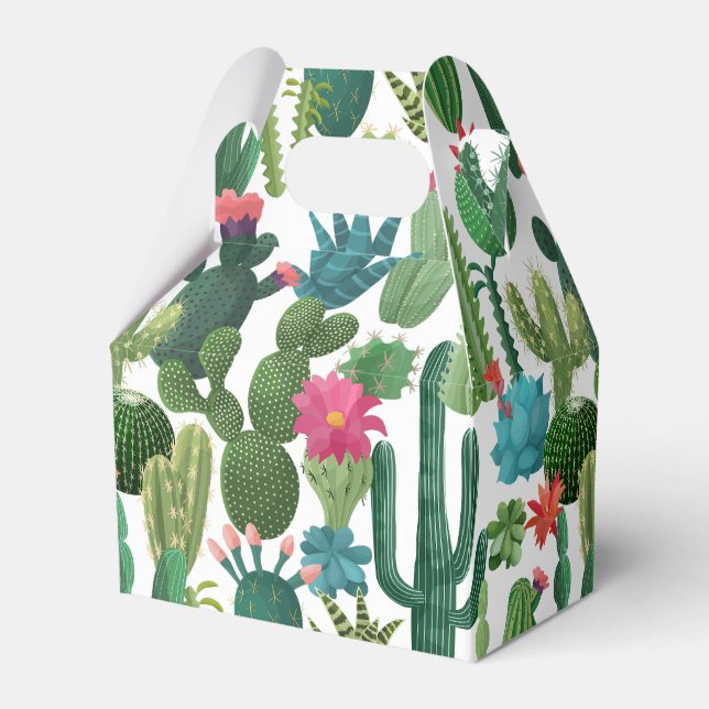 Caixinha De Lembrancinhas Padrão de Colheita Verde de Cactos (Frente)