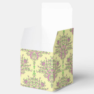 Caixinha De Lembrancinhas Padrão de Damasco Floral Chique Rosa e Amarelo