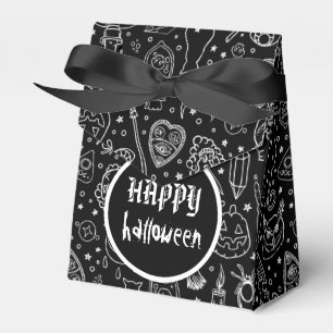 Caixinha De Lembrancinhas Padrão de Doodle Negro Feliz Halloween