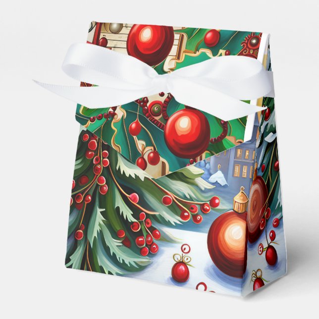 Caixinha De Lembrancinhas Padrão de Ephemera Natal (Frente)