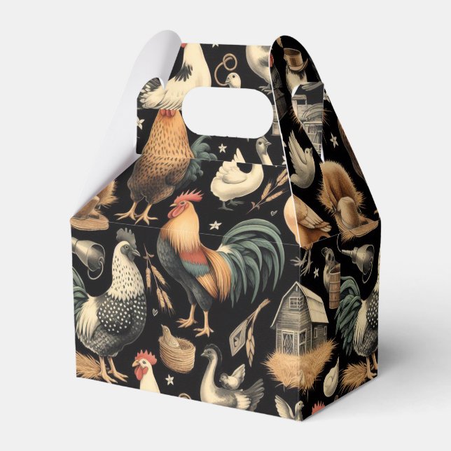 Caixinha De Lembrancinhas Padrão de Fazenda de frango retrô (Frente)