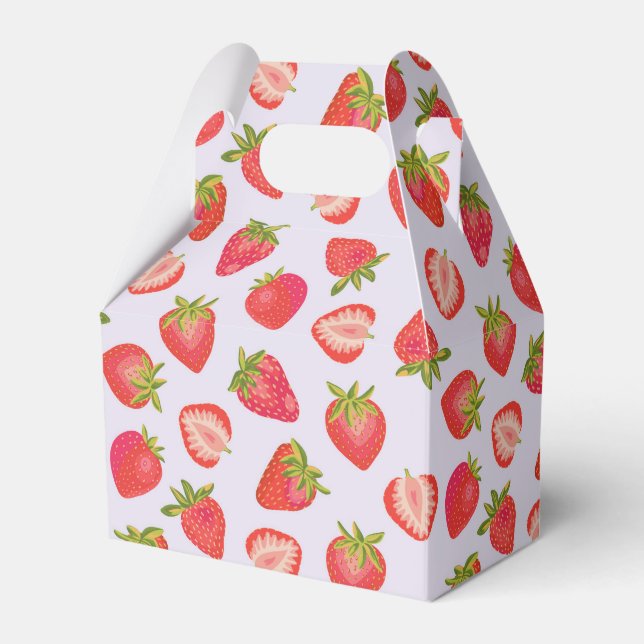 Caixinha De Lembrancinhas Padrão de Fruta Morango Rosa (Frente)