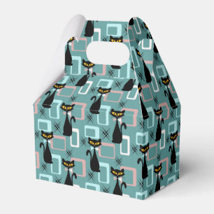 Caixinha De Lembrancinhas padrão de gatos pretos do meio século