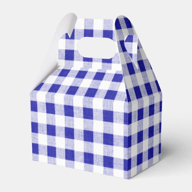 Caixinha De Lembrancinhas Padrão de Gingham Branco marinho Azul (Frente)