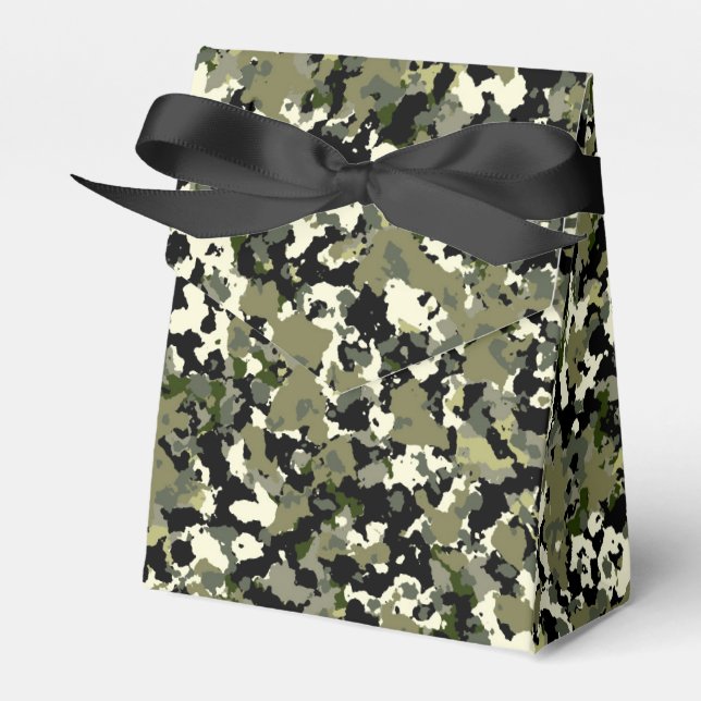 Caixinha De Lembrancinhas Padrão de Impressão Camuflada Creme Preto Verde (Frente)