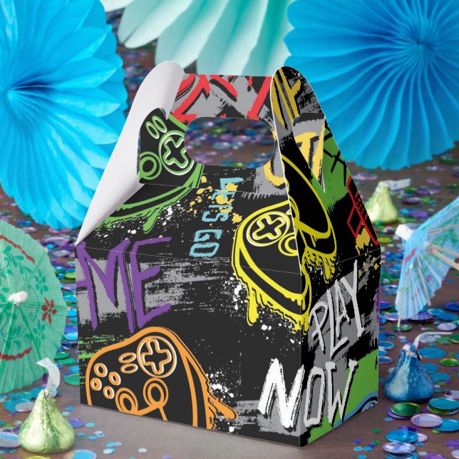 Caixinha De Lembrancinhas Padrão de Jogo Grafite Neon (Festa)