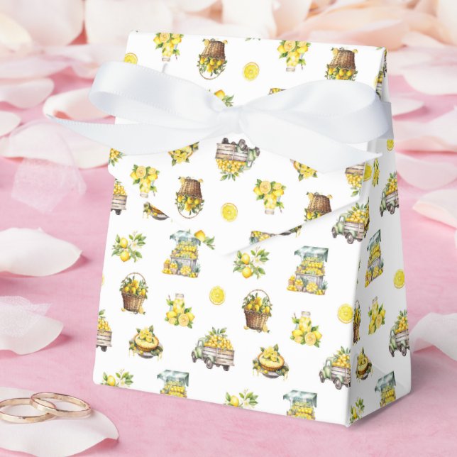 Caixinha De Lembrancinhas Padrão de Limão de Verão Mediterrâneo  (Casamento)
