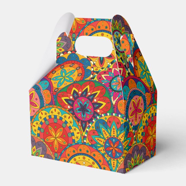 Caixinha De Lembrancinhas Padrão de Mandala Colorida Retroativa Funky (Frente)