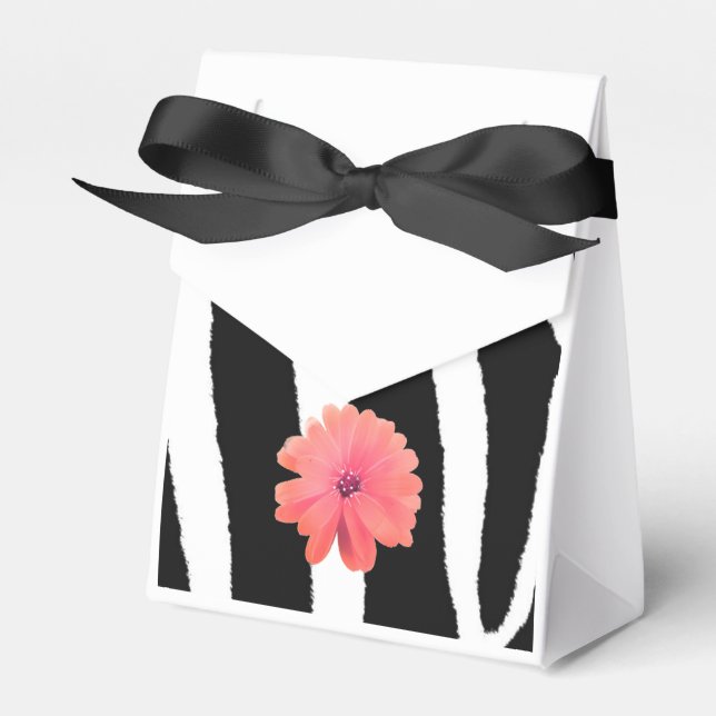 Caixinha De Lembrancinhas Padrão de Pelo de Zebra com Flor (Frente)