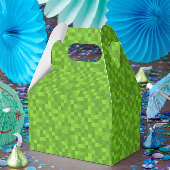 Caixinha De Lembrancinhas Padrão de Pixel Verde Retro Jogos 8-Bit (Festa)