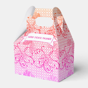 Caixinha De Lembrancinhas Padrão de Renda Floral Rosa e Laranja Personalizad