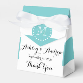 Caixinha De Lembrancinhas Padrão de Stripes Brancas Teais, Seu Monograma