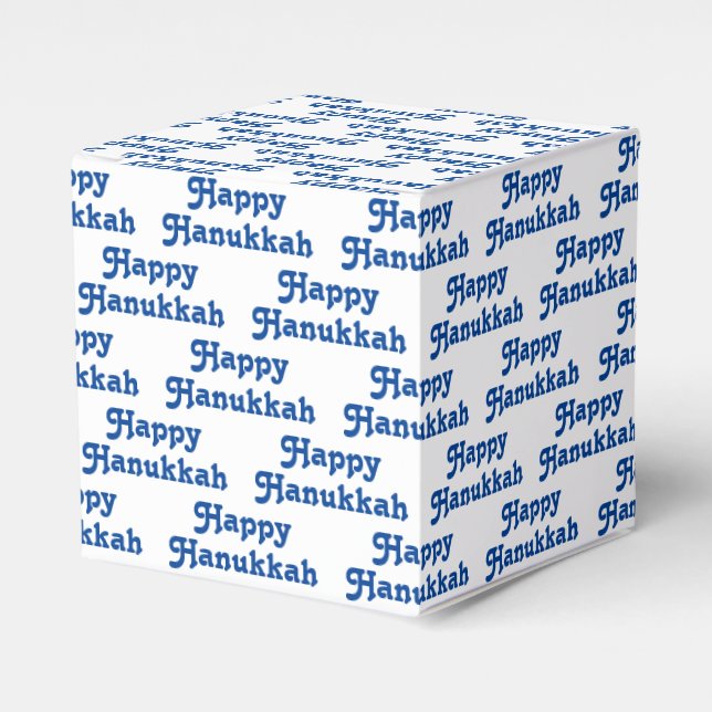 Caixinha De Lembrancinhas Padrão de tipografia branca e azul Hanukkah feliz (Frente)