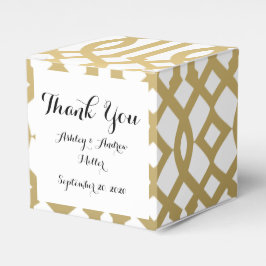 Caixinha De Lembrancinhas Padrão de Trellis Moderna Dourada e Branca