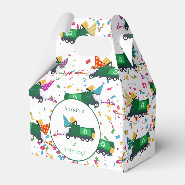 Caixinha De Lembrancinhas Padrão do Partido do Caminhão de Lixo do Reciclage (Frente)