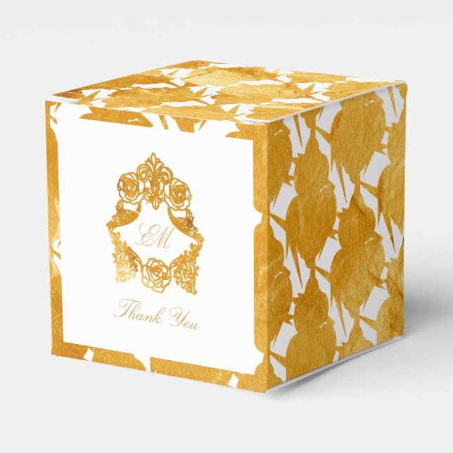 Caixinha De Lembrancinhas Padrão Dourado Fleur de Lis - Casamento de Crest R (Frente)