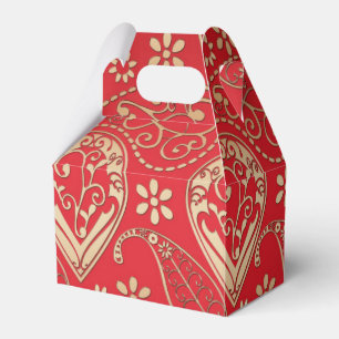 Caixinha De Lembrancinhas Padrão Dourado Vermelho Paisley Bandana