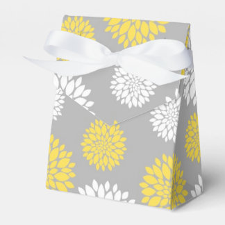 Caixinha De Lembrancinhas Padrão Floral Amarelo, Cinza e Branco