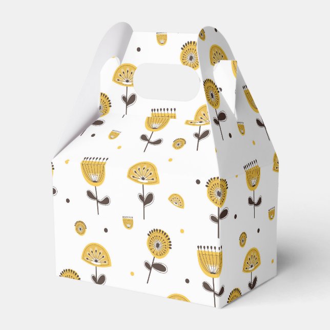 Caixinha De Lembrancinhas Padrão Floral Amarelo do meio século (Frente)