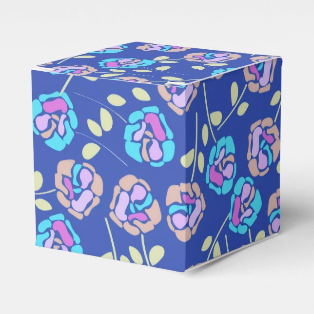 Caixinha De Lembrancinhas Padrão Floral Azul e Roxo (Frente)