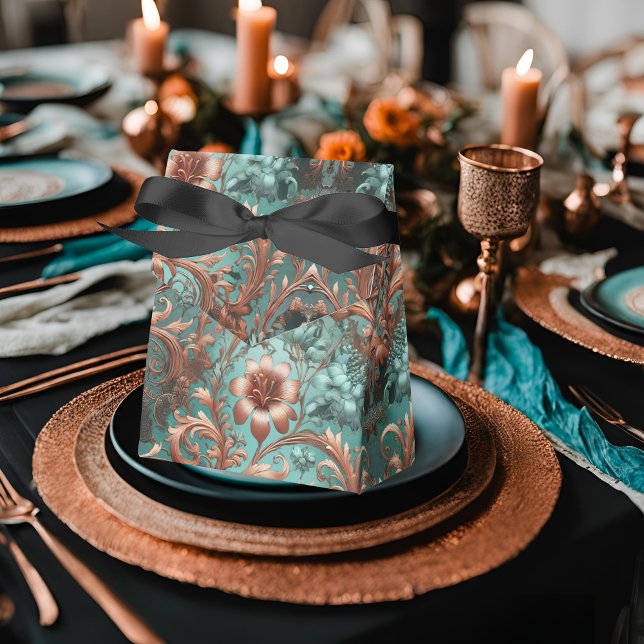 Caixinha De Lembrancinhas Padrão Floral de Turquesa de Cobre (Criador carregado)