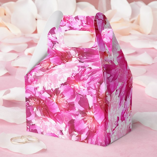 Caixinha De Lembrancinhas Padrão Floral Rosa Intenso Peônia (Casamento)