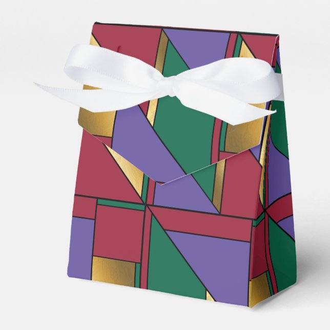 Caixinha De Lembrancinhas Padrão Geométrico Dourado Vermelho Verde Roxo (Frente)