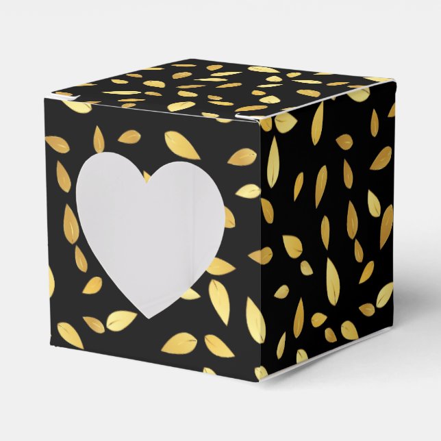 Caixinha De Lembrancinhas Padrão Ilustrado de Folhas Negras e Douradas Moder (Frente)