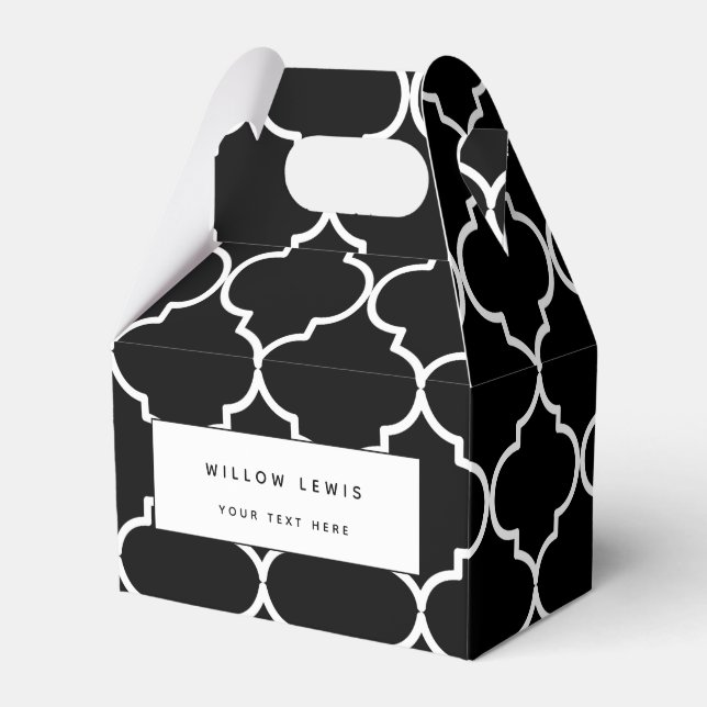 Caixinha De Lembrancinhas Padrão marroquino mediterrânico preto e branco (Frente)