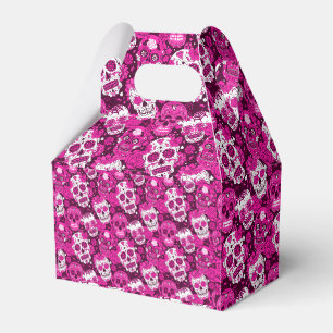 Caixinha De Lembrancinhas Padrão ornamental floral de crânio de açúcar rosa