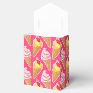 Caixinha De Lembrancinhas Padrão rosa Kawaii com sorvete de morango