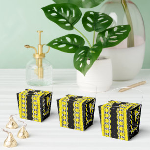 Caixinha De Lembrancinhas Padrão Tribal Preto, Amarelo e Branco