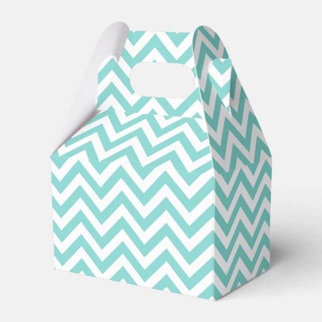 Caixinha De Lembrancinhas Padrão Turquoise Aqua White Large Chevron ZigZag (Frente)