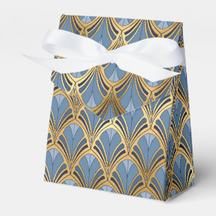 Caixinha De Lembrancinhas Padrão Vintage Art Deco Azul Elegante Dourado