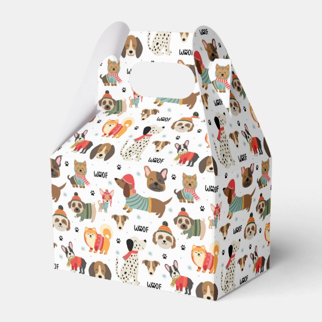 Caixinha De Lembrancinhas Padrões de Cães Festivos em Suéteres Feriados (Frente)