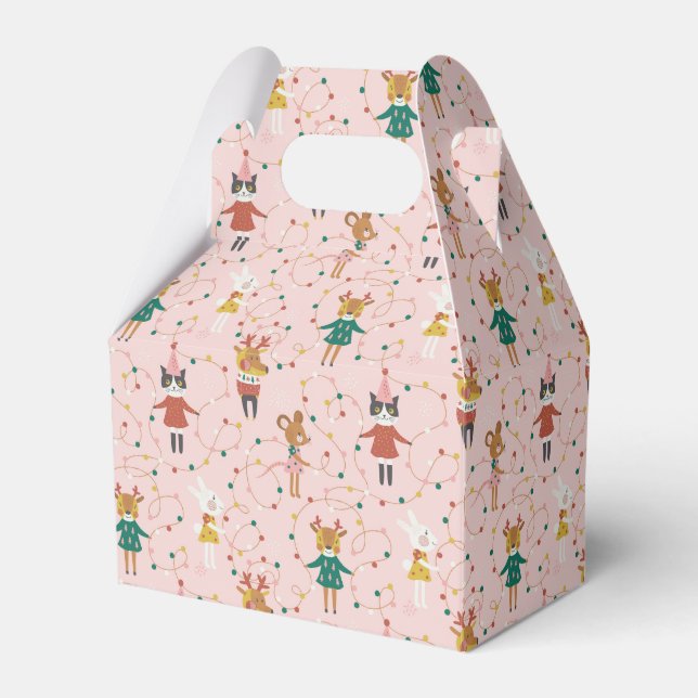 Caixinha De Lembrancinhas Padrões de Natal para Amigos Animais Festivos (Frente)