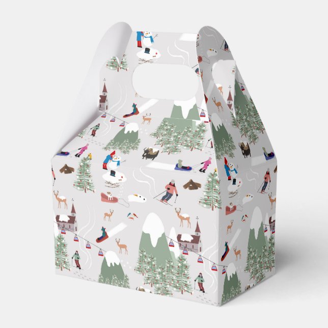Caixinha De Lembrancinhas Paisagem de Esqui de Montanha de inverno com Esqui (Frente)
