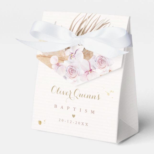 Caixinha De Lembrancinhas Pampas Grass Bohemian Baptism Personalizado (Frente)