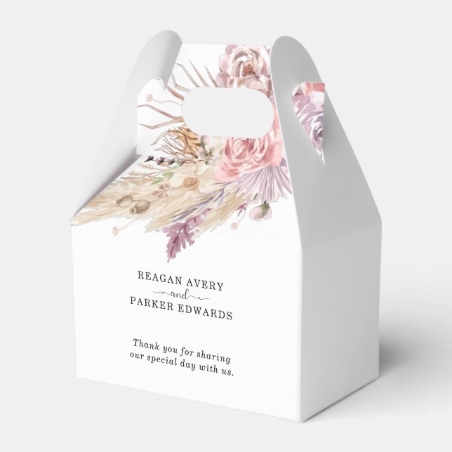 Caixinha De Lembrancinhas Pampas Grass Custom Obrigado Casamento (Frente)