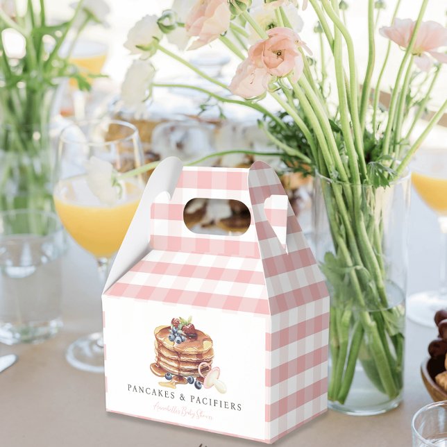 Caixinha De Lembrancinhas Pancakes & Pacifiers Pink Gingham Girl Baby Shower (Criador carregado)