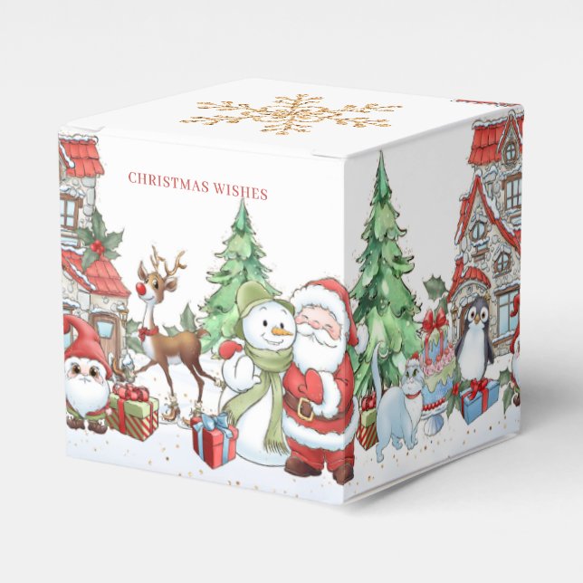 Caixinha De Lembrancinhas Papais noeis de Natal Snowman Rudolph Cat (Frente)