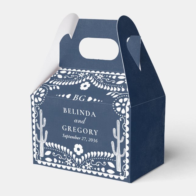 Caixinha De Lembrancinhas Papel Picado Boda Mexican Rustic Blue Wedding (Frente)