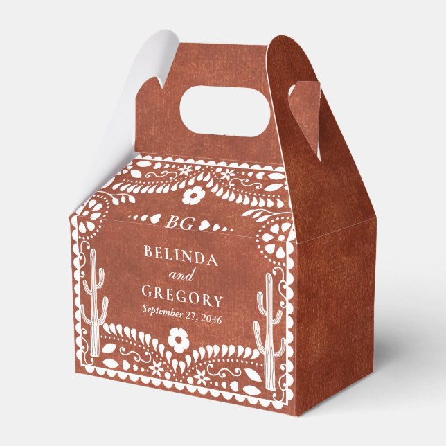 Caixinha De Lembrancinhas Papel Picado Boda Mexican Terracotta Brown Wedding (Frente)