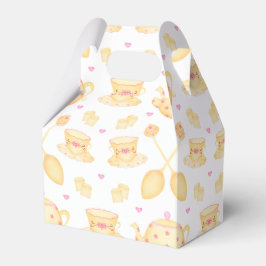 Caixinha De Lembrancinhas Partido de Chá de Cor de Água Rosa e Dourada Elega