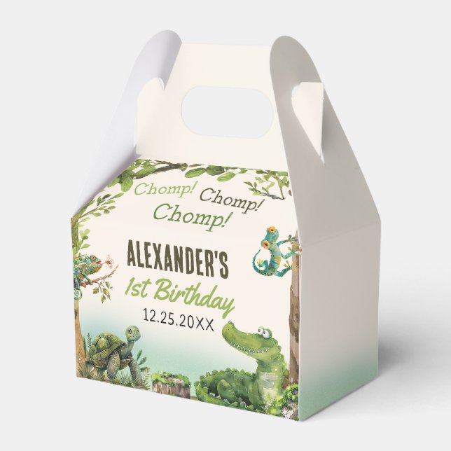 Caixinha De Lembrancinhas Partido do primeiro aniversario de Réptil do Swamp (Frente)