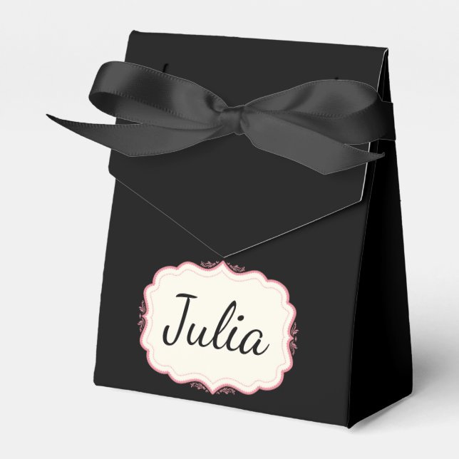 Caixinha De Lembrancinhas Partido Negra Elegante Rosa Escaloado (Frente)
