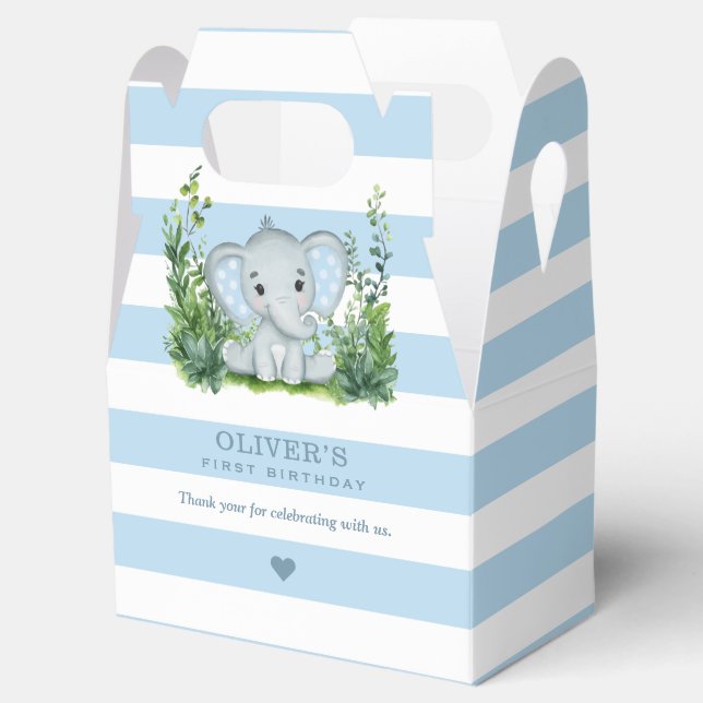 Caixinha De Lembrancinhas Partido primeiro aniversario Azul Jungle Elephant  (Aberto)